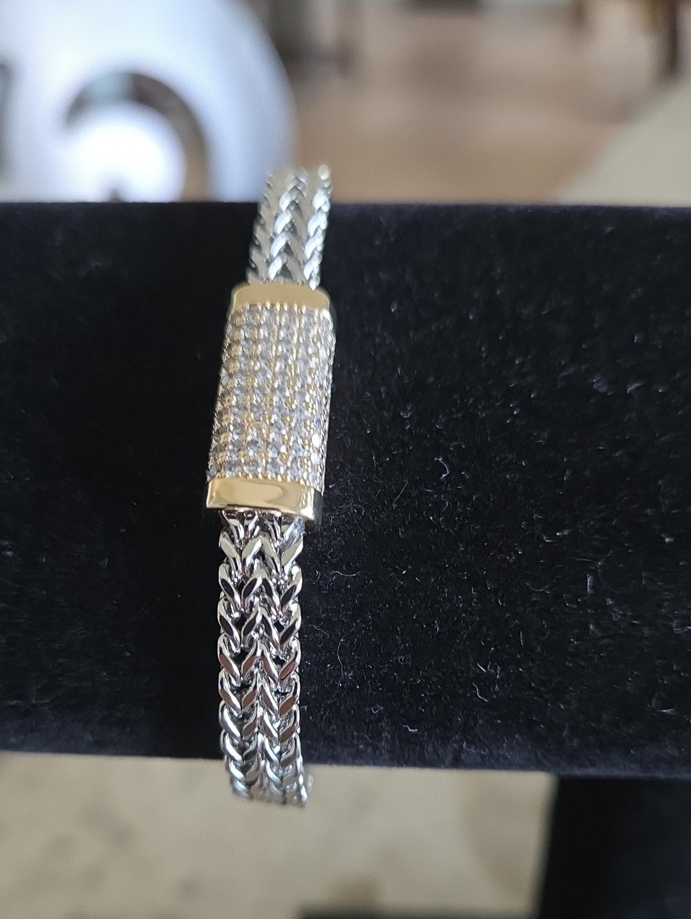 Silver Chain Bracelet with Gold Pave Accent